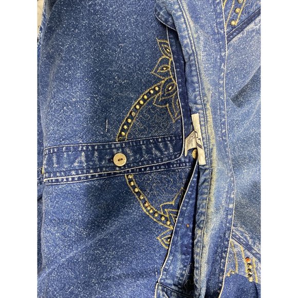 VTG Club Z Denim Long Sleeve Button Down Embroidered Beaded Denim Blouse Women S - Picture 11 of 14